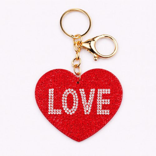 Love Rhinestone Heart Keyring in Red & Gold