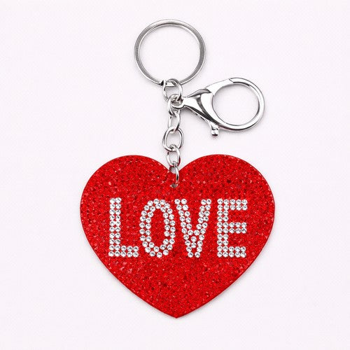 Love Rhinestone Heart Keyring in Red & Silver