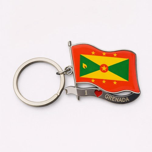 I Love Grenada Flag Silver Key Chain