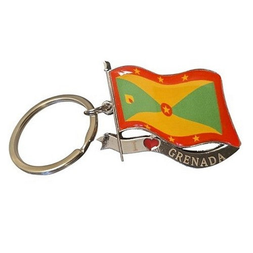 I Love Grenada Flag Silver Key Chain