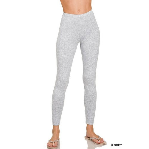 Premium Cotton Full Length Leggings in Heather Grey