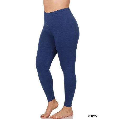 Premium Cotton Full Length Leggings in Light Navy