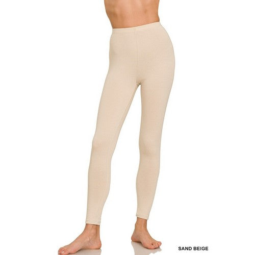 Premium Cotton Full Length Leggings in Sand Beige