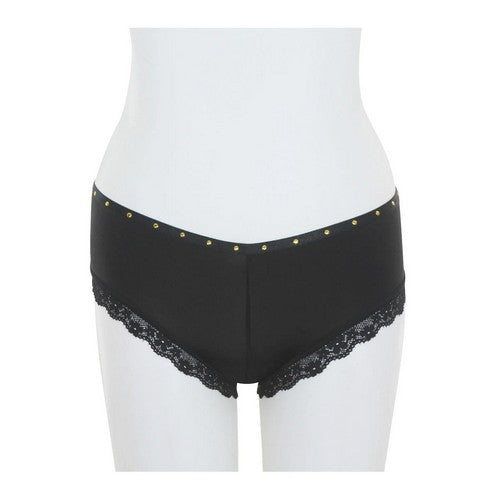 Gold Stud Cut-Out Lace Panty in Black