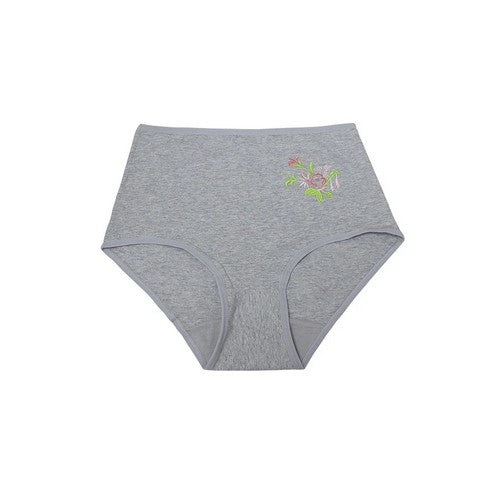 Flower Embroidery Mama Cotton Panty in Grey