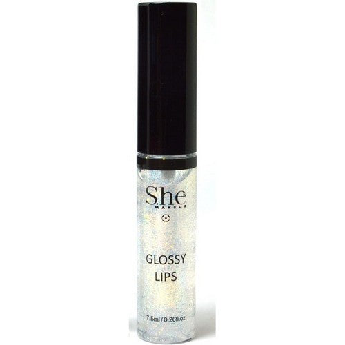 She Makeup Glossy Lips Lip Gloss in Clear Glitter