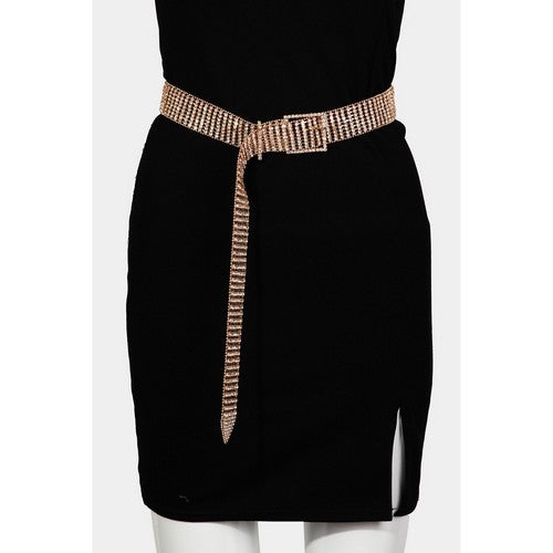 MML8733 Square Buckle Rhinestone Chain Belt in Gold