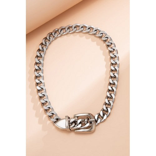 Adjustable Buckle Statement Necklace in Silver