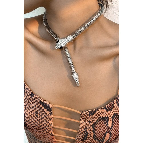 Rhinestone Snake Necklace in Silver