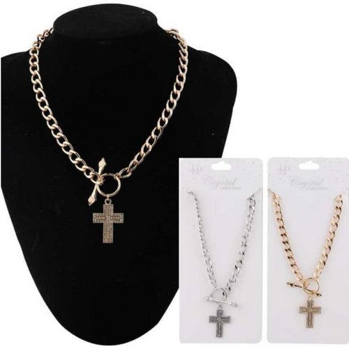 Cross Rhinestone Necklace in Gold