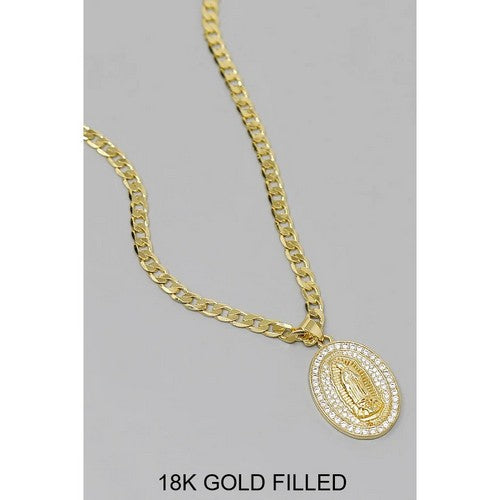 129548 Our Lady Pendant 18K Gold-Filled Curb Chain Necklace