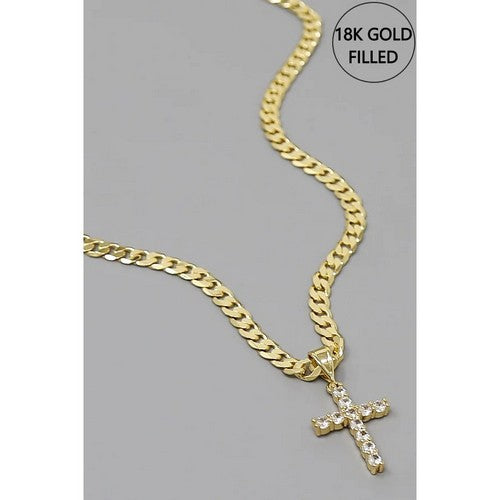 18k Gold Filled CZ Cross Necklace
