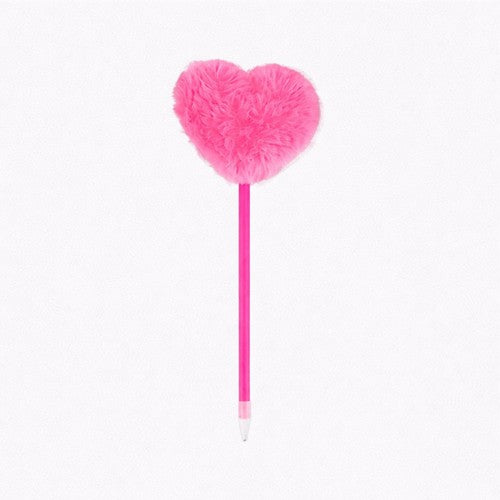 VAL126910B Valentine's Pompom Heart Ball Pen in Red