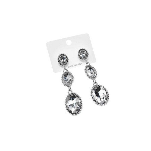 PKE1281 Triple Oval Stone Drop Earrings in Silver