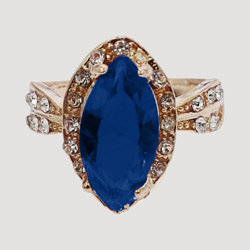 RRN-0262R6 Gold Marquise Halo Solitaire Ring in Royal Blue