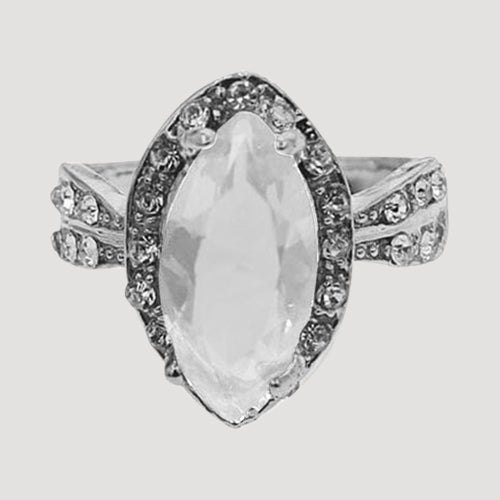 RRN-0262R6 Silver Marquise Halo Solitaire Ring in Clear