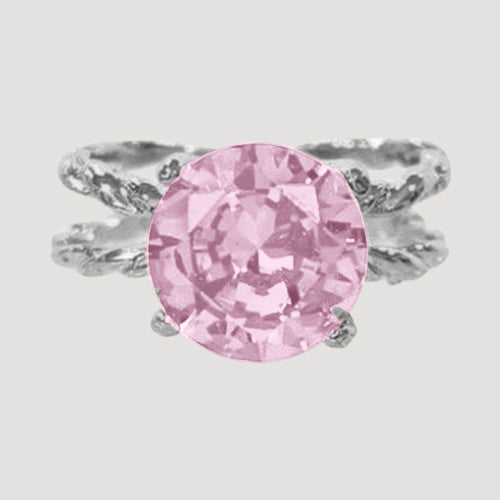 IRI-886BT Silver Double Band Solitaire Ring in Pink