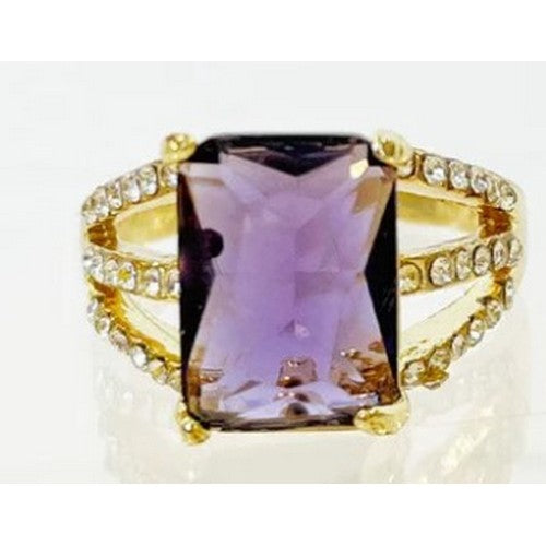 IRI-887BT Triple Band Rhinestone Gem Gold Solitaire Ring in Purple