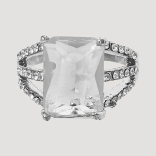 IRI-887BT Triple Band Rhinestone Gem Silver Solitaire Ring in Clear