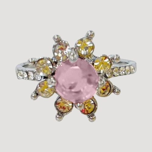 IRI-897BT Flower Halo Gold Solitaire Ring in Pink