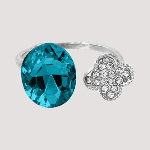 IRI-983 Quatrefoil & Gem Open Silver Ring in Turquoise