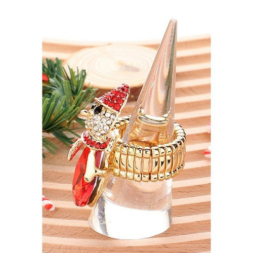 Rhinestone Snowman Stretch Ring in Gold/Red