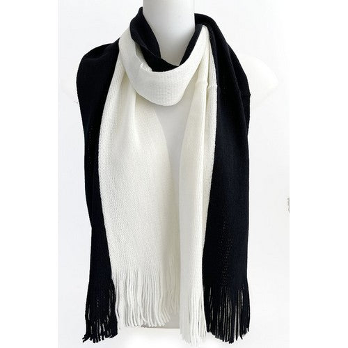 Black Contrast Knit Pashmina White