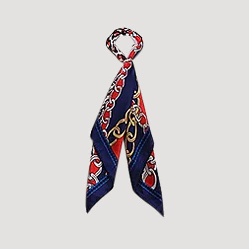 RNT1172 Leopard & Chain Print Twilly Scarf in Navy