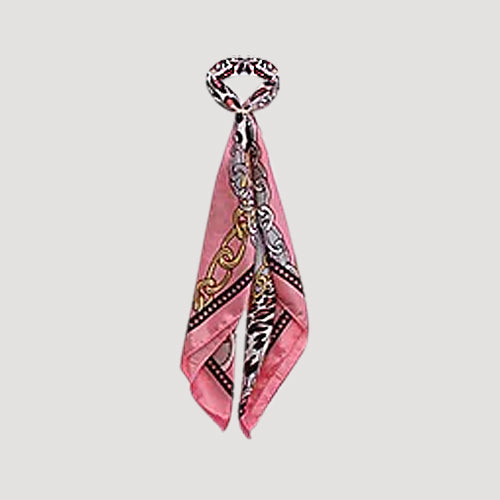 RNT1172 Leopard & Chain Print Twilly Scarf in Pink