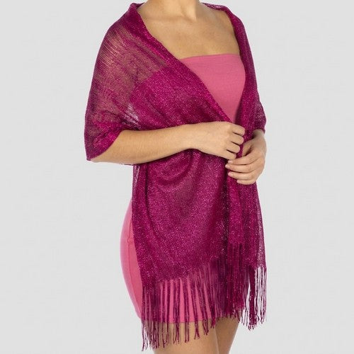 MS1911-A Metallic Glittery Shawl-Scarf in Fuchsia