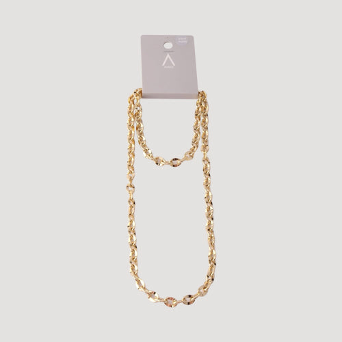 Gold Plated Flat Link Chain Necklace & Bracelet Set