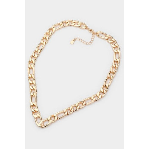 Chevron Cuban Link Chain Necklace & Earring Set Gold