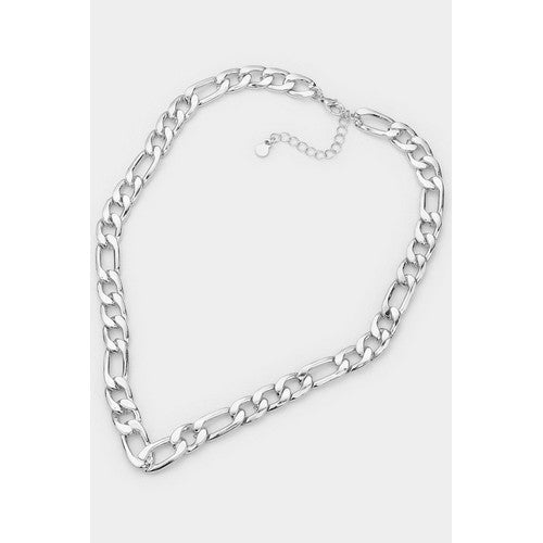 Chevron Cuban Link Chain Necklace & Earring Set Silver