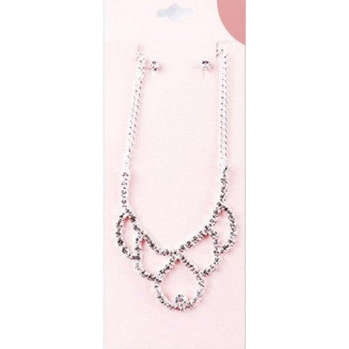 PKN1311 Rhinestone Necklaces & Stopper Earring Set Silver