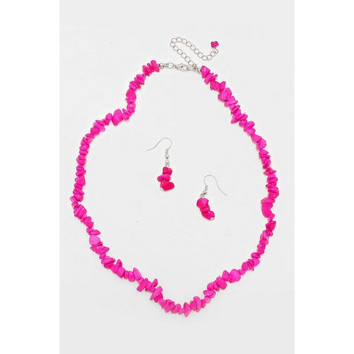 Bead Necklace & Earring Set Fuchsia