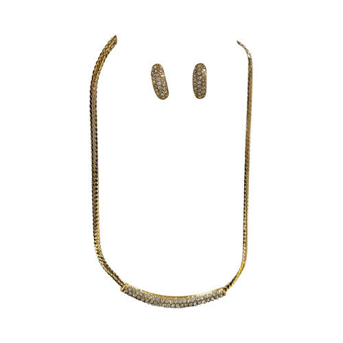 Herringbone Chain Pavé Rhinestone Earring & Necklace Set Gold