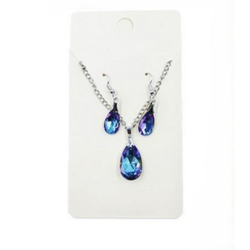 Crystal Teardrop Silver Earring & Necklace Set in Purple