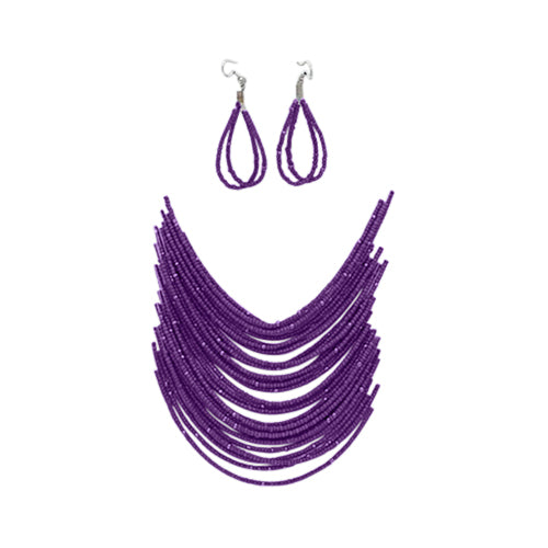 RNK-0412R9 Bead Necklace & Earrings Set in Lavender