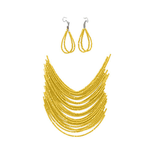 RNK-0412R9 Bead Necklace & Earrings Set in Yellow