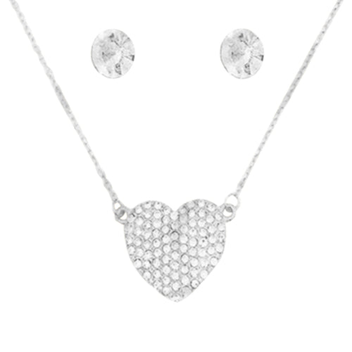 SNK-0087GS Rhinestone Necklace & Stopper Earrings Set in Silver