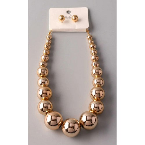Graduating Chunky Ball Necklace Set in Gold