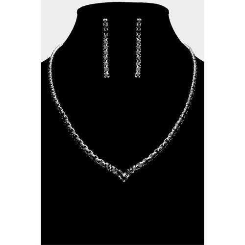 RN19986 Rhinestone Tennis Necklace & Earring Set in Silver & Black