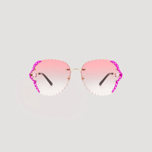 Rhinestone Rimless Shades in Fuchsia