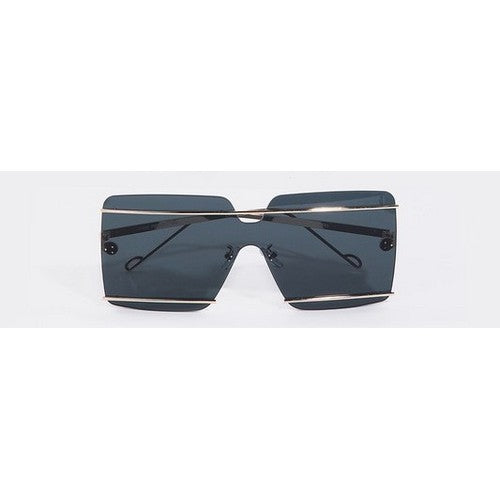 5293SUN-SN Double Bar Rimless Shades in Black & Silver
