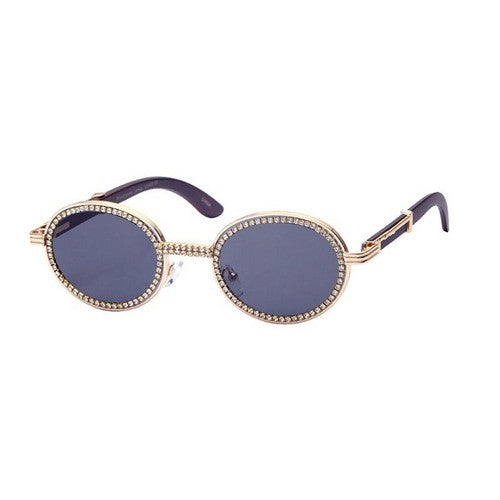 F5277S Rhinestone Rim Round Shades in Grey