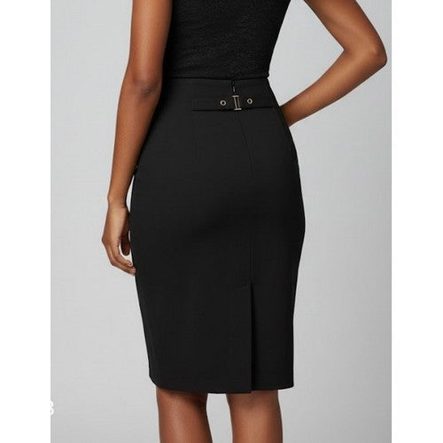 Button Detail Tailored Skirt in Black