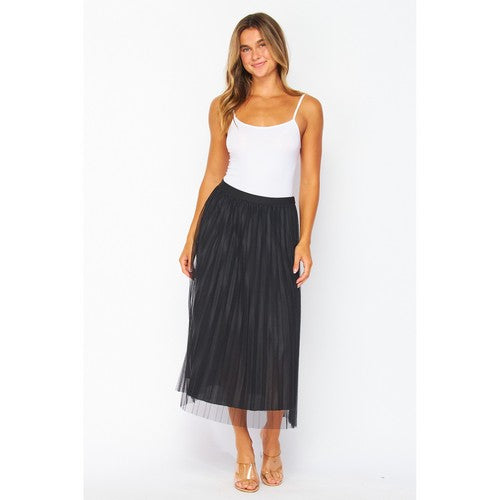 Tulle Double-Layered Pleated Skirt in Black