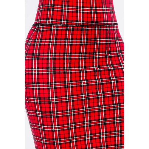 Ponte Knee-Length Pencil Skirt in Red Plaid