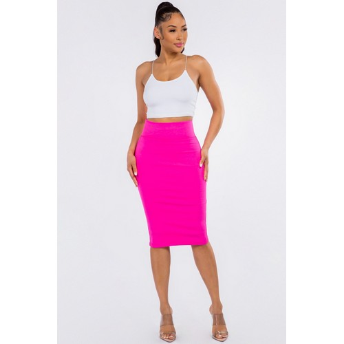 201 Ponte Knee-Length Pencil Skirt in Neon Pink