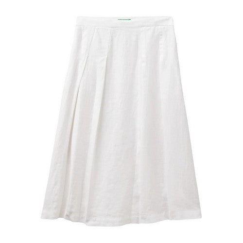 Benetton 100% Linen A-Line Skirt in White